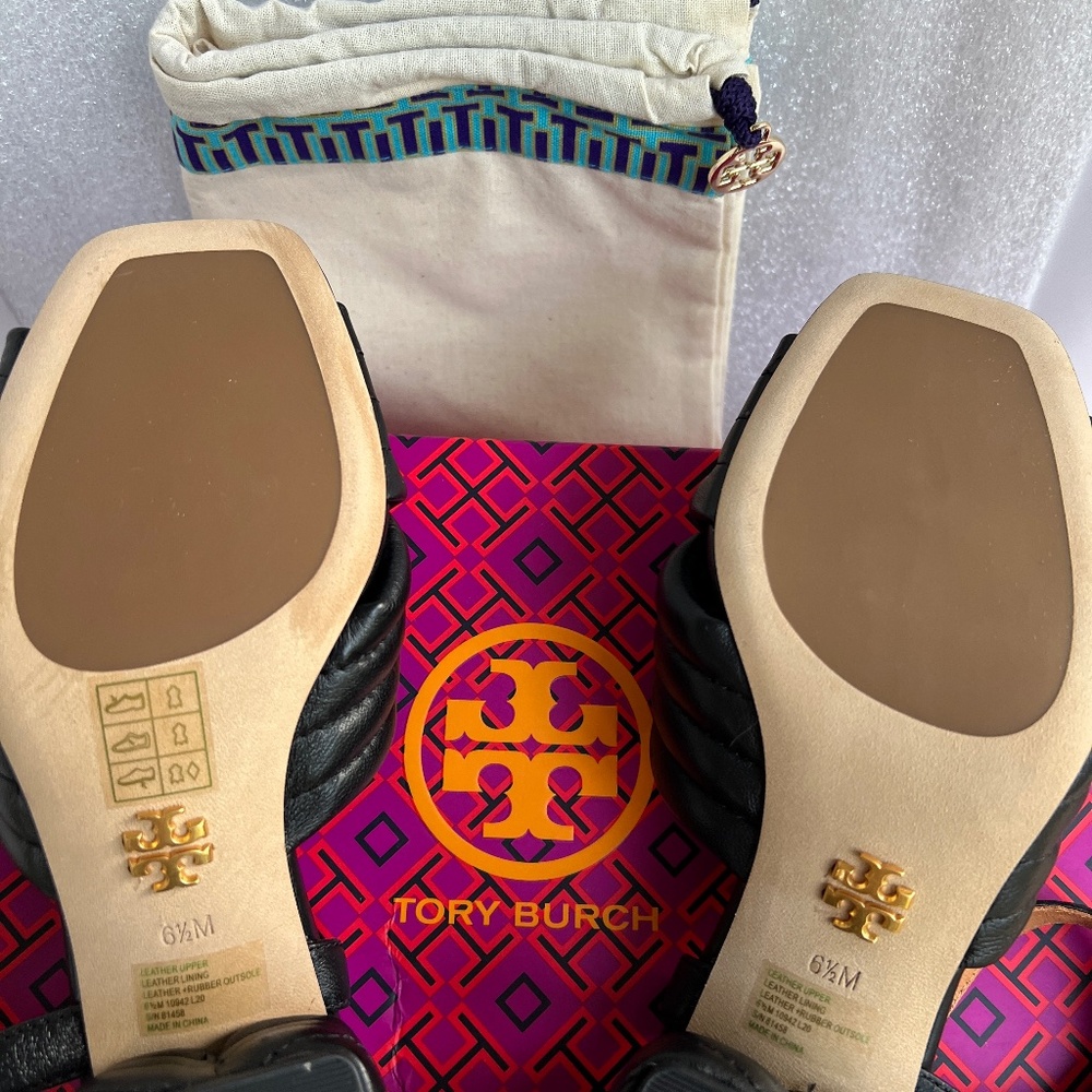 TORY BURCH Kira Quilted 55mm Heeled Sandals Black Sz 6.5 NEW - Picture 9 of 14